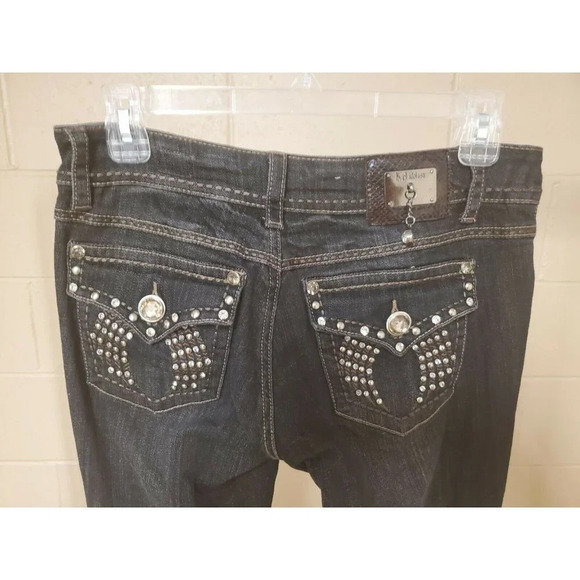 LA Idol Black Fancy Junior Flare Jeans Rhinestones - Picture 6 of 10